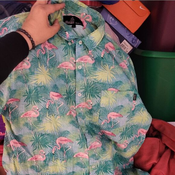 Vibrant Pink and Green Tropical Jersey Shirt - Picture 1 of 1